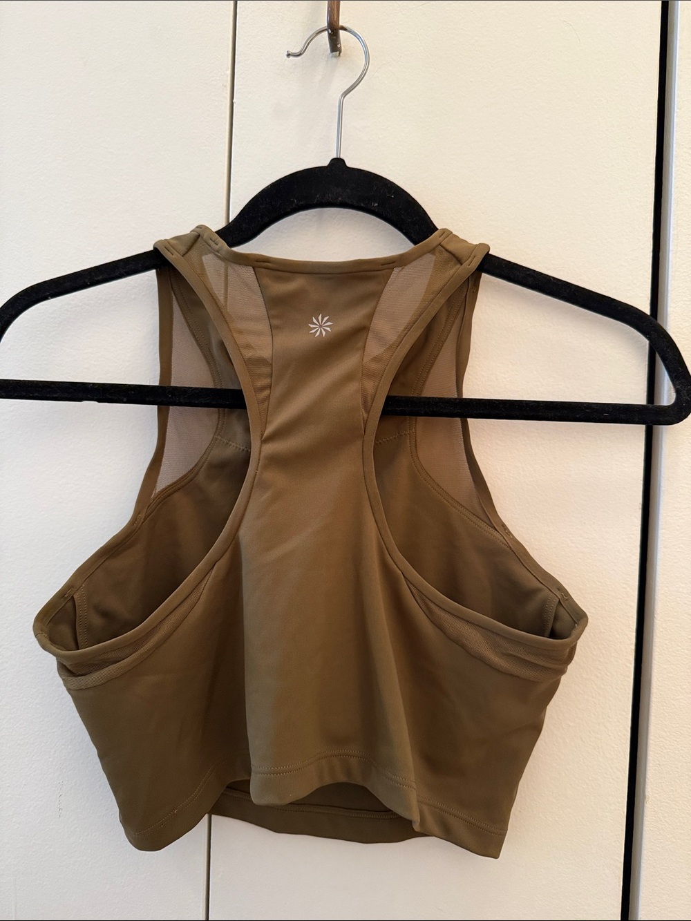 Athleta Olive High-Neck Mesh Panel Crop Tank Top - Women - Picture 2 of 3